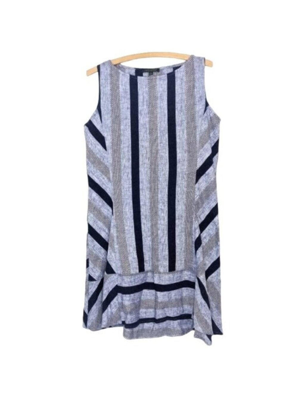 For Cynthia Linen Blend Striped Dress Small